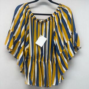 Women's La'Ven Striped Blouse Size S Yellow Blue